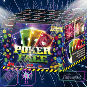 POKER FACE – 24 Shot Barrage – Total Home Fireworks – Primed Pyrotechnics