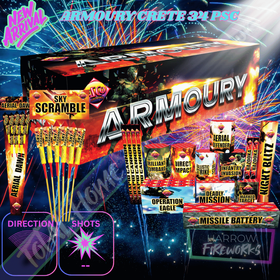 ARMOURY CRATE – 34 Piece Firework Crate – Total Home Fireworks – ESCO
